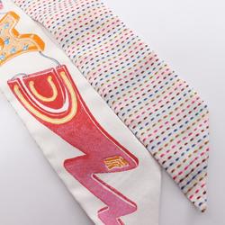 Hermes Twilly Chevaloscope Neon Scarf Silk Women's White Multicolor