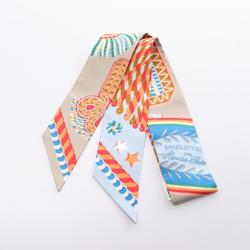 Hermes HERMES Twilly EPAULETTES DE GALA Ribbon Scarf Silk Women's Beige Multicolor