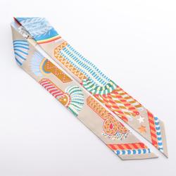 Hermes HERMES Twilly EPAULETTES DE GALA Ribbon Scarf Silk Women's Beige Multicolor