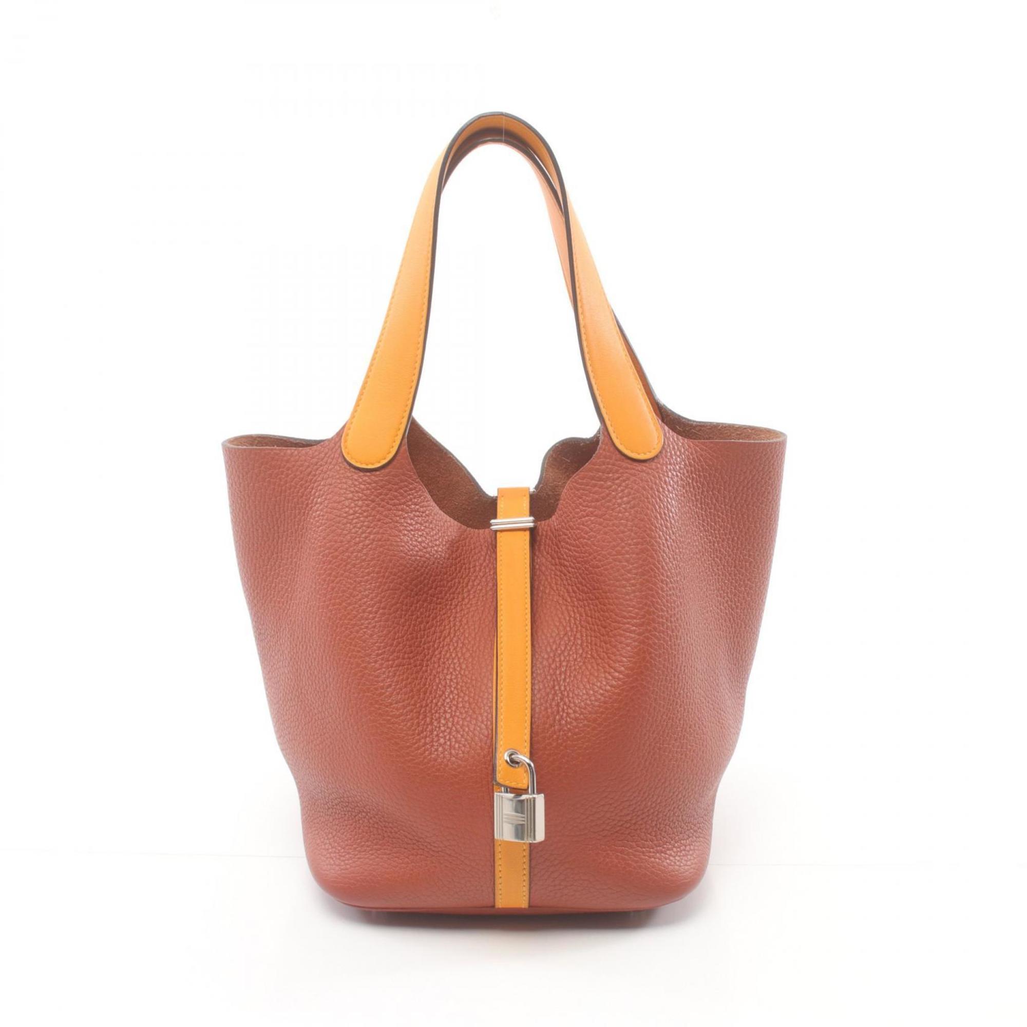 Hermes HERMES Picotin Lock MM Touch Handbag Bag Taurillon Clemence Women's Brown Orange