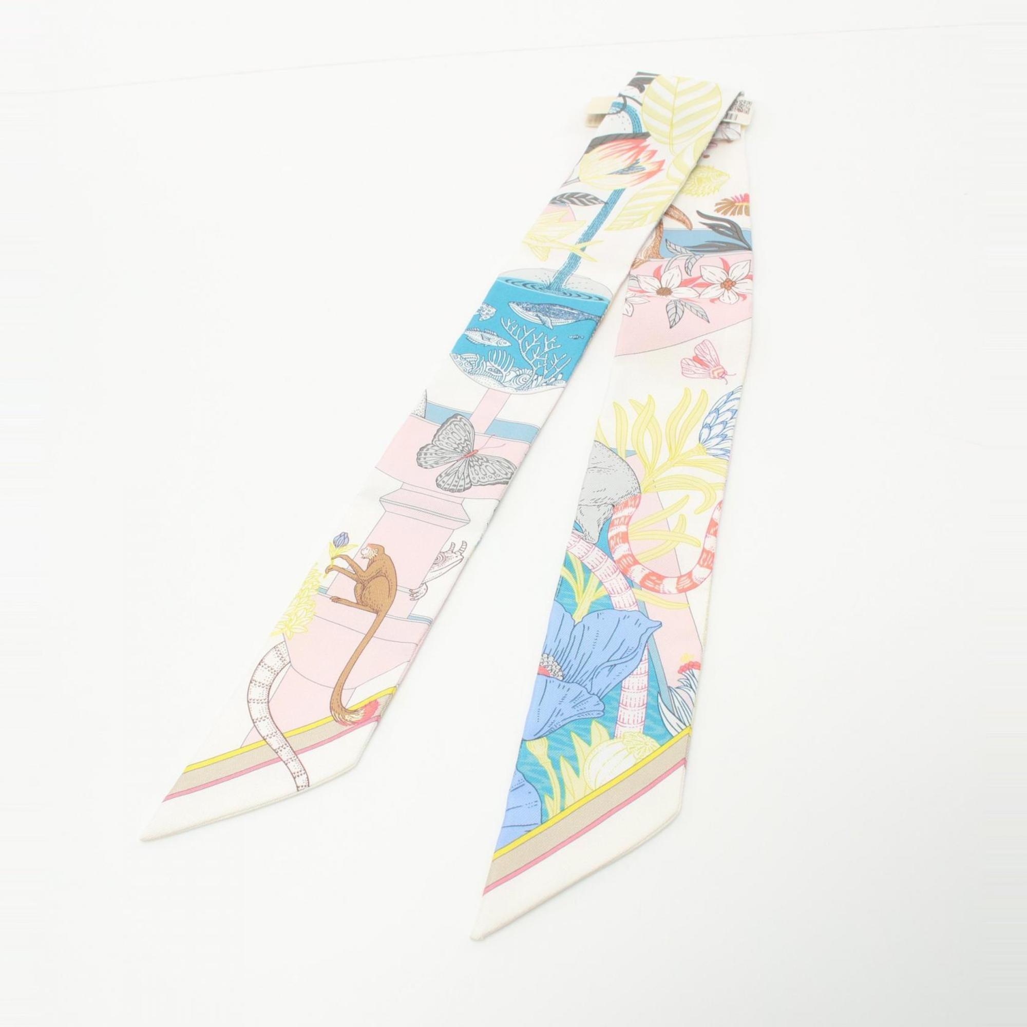 Hermes Twilly PRECIOUS PARADAISE Silk Scarf for Women White Multicolor