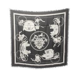 Hermes HERMES Carré H80 Frange Ex-Libris Scarf Silk Men's Grey White