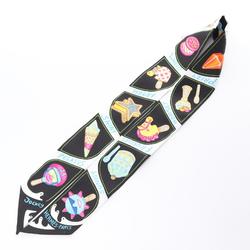 Hermes HERMES Twilly FUNNY ICE CREA Ribbon Scarf Silk Women's Black Multicolor H064109S