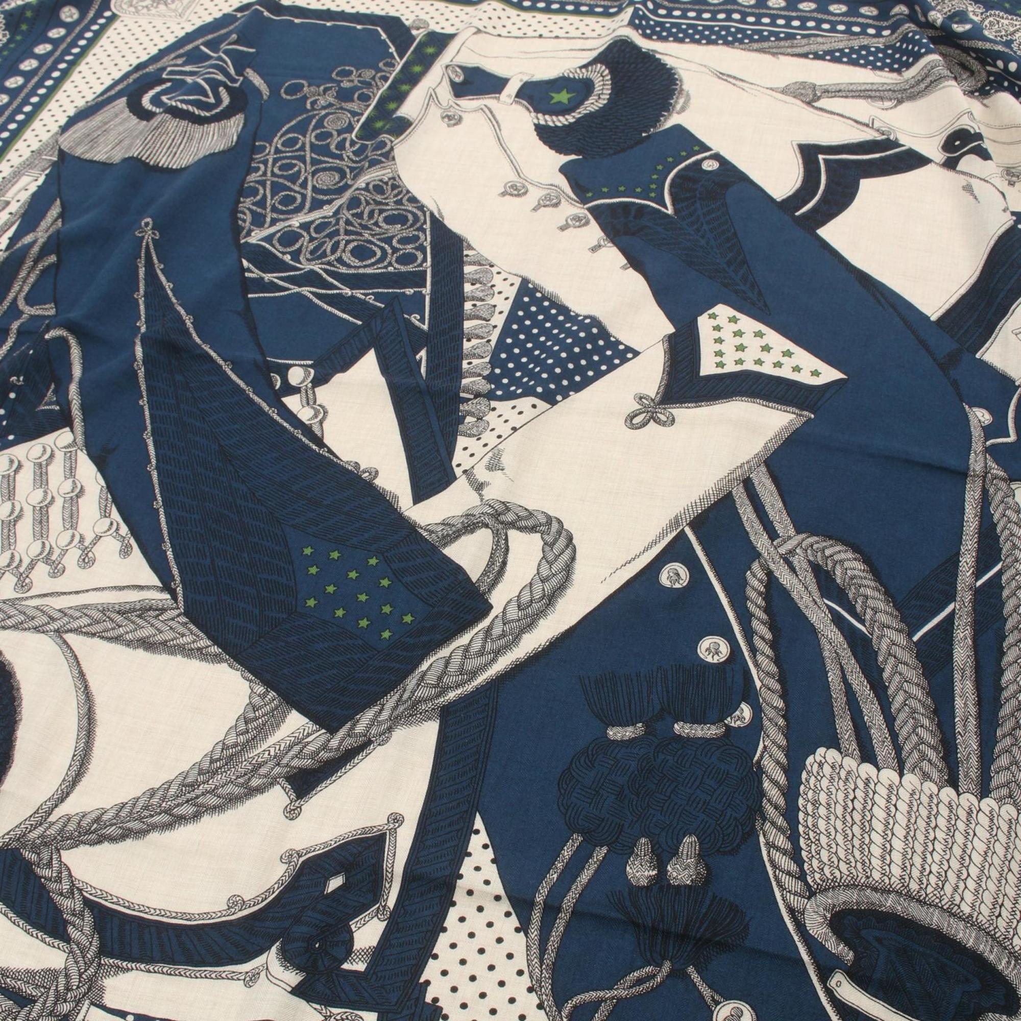 Hermes HERMES Carre Gean 140 Zouaves et Dragons Scarf Silk Cashmere Women's Blue Multicolor