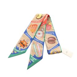 Hermes HERMES Twilly FUNNY ICE CREA Ribbon Scarf Silk Women's Beige Multicolor