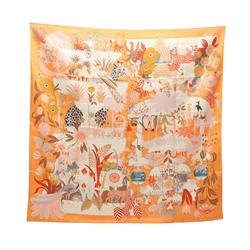 Hermes HERMES Carre 90 PRECIOUS PARADISE Apricot Scarf Silk Women's Orange Multicolor H004094S 10