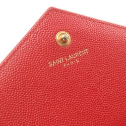 Yves Saint Laurent Monogram Shoulder Bag Leather Women's Red