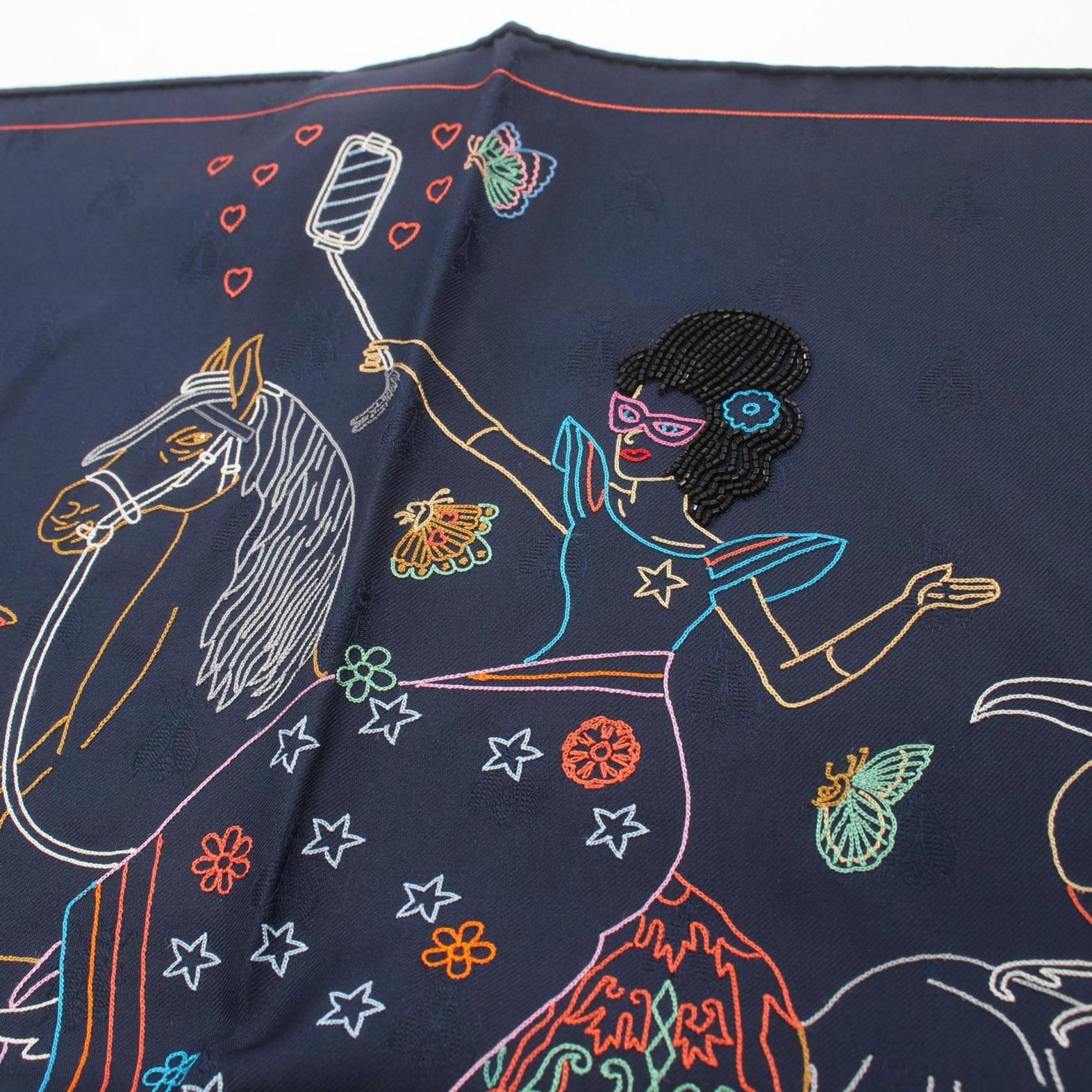 Hermes HERMES Carré STORY Scarf Silk Women's Navy Multicolor