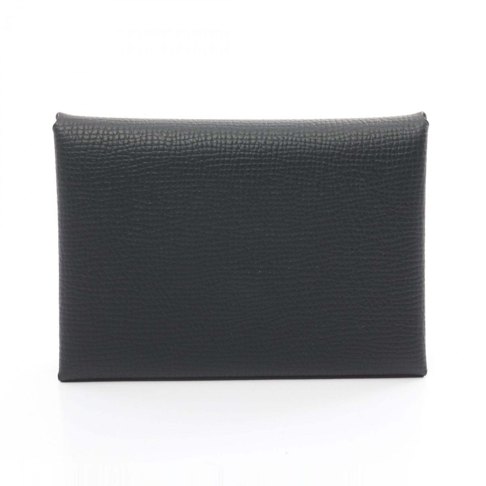 Hermes HERMES Calvi Duo Wallet/Coin Case Wallet Epsom Leather Women's Black