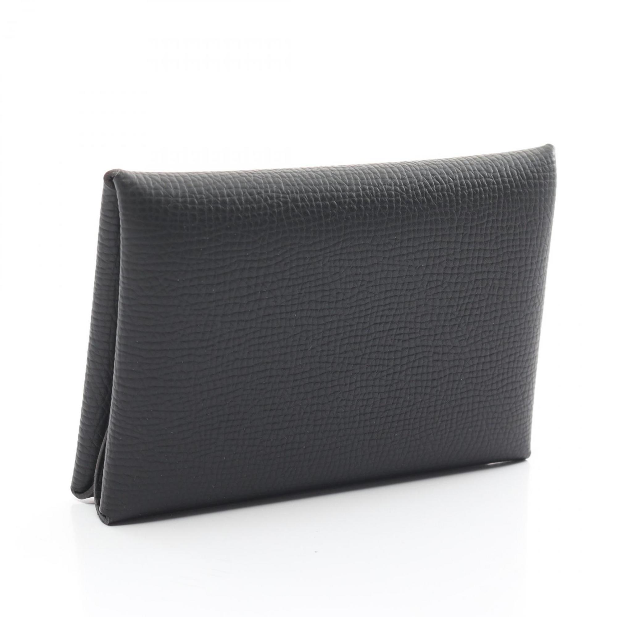 Hermes HERMES Calvi Duo Wallet/Coin Case Wallet Epsom Leather Women's Black