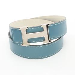 Hermes HERMES Constance H Belt Blue Jean Clothing Calf (Cowhide) Box Women's White