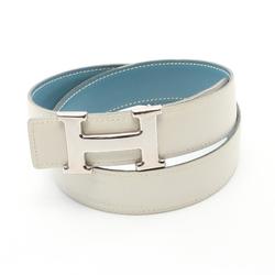 Hermes HERMES Constance H Belt Blue Jean Clothing Calf (Cowhide) Box Women's White