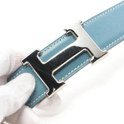 Hermes HERMES Constance H Belt Blue Jean Clothing Calf (Cowhide) Box Women's White