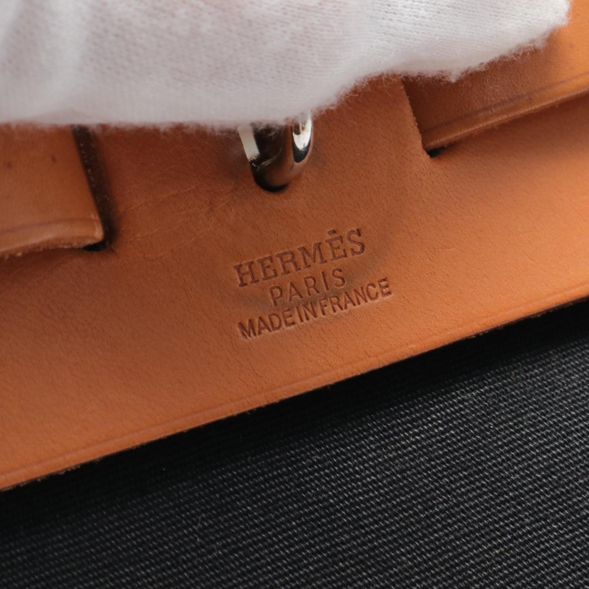 Hermes HERMES Airbag PM Handbag Bag Leather Toile Officier Women's Black Brown