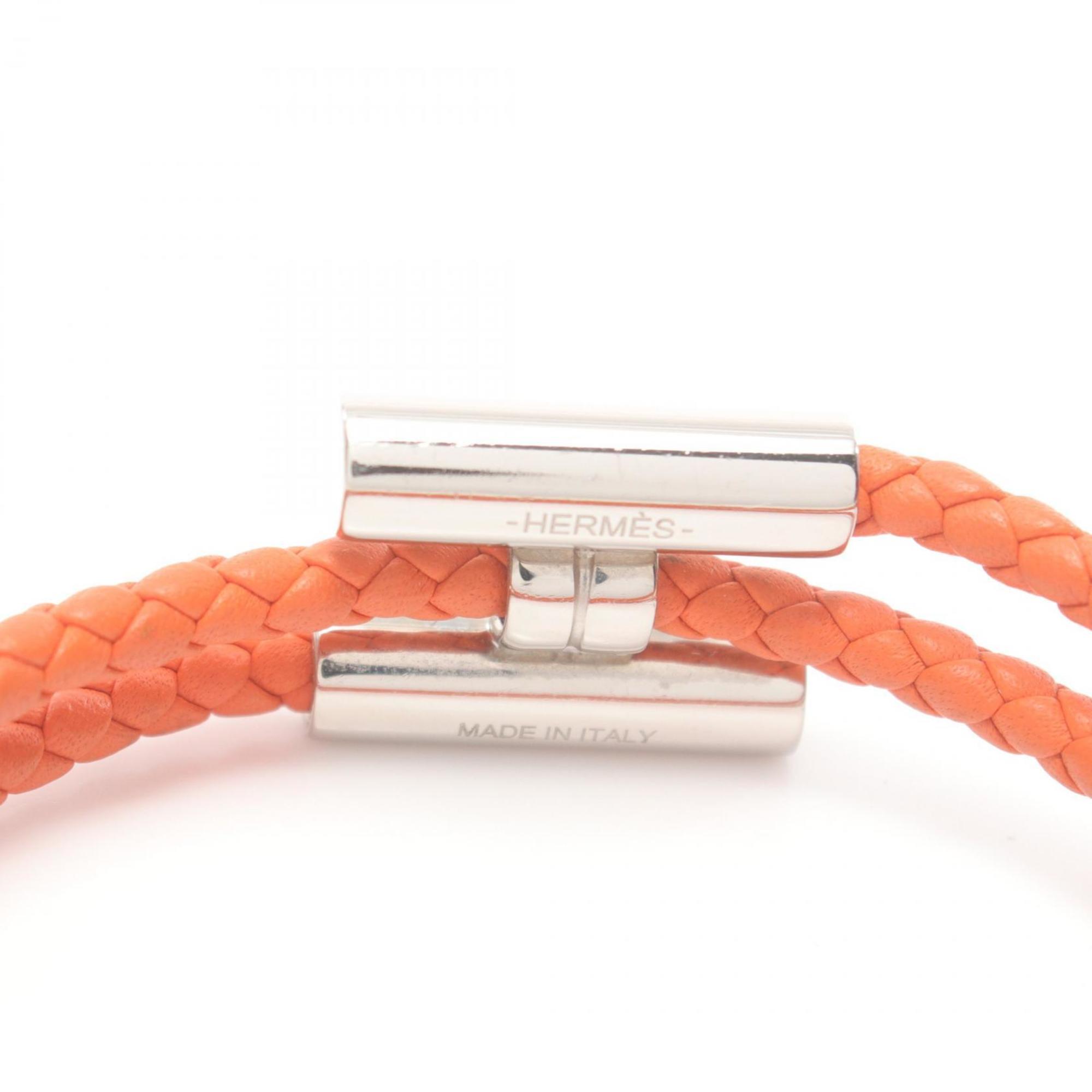 Hermes HERMES Tournis H Bracelet Swift Leather Ladies Orange Silver