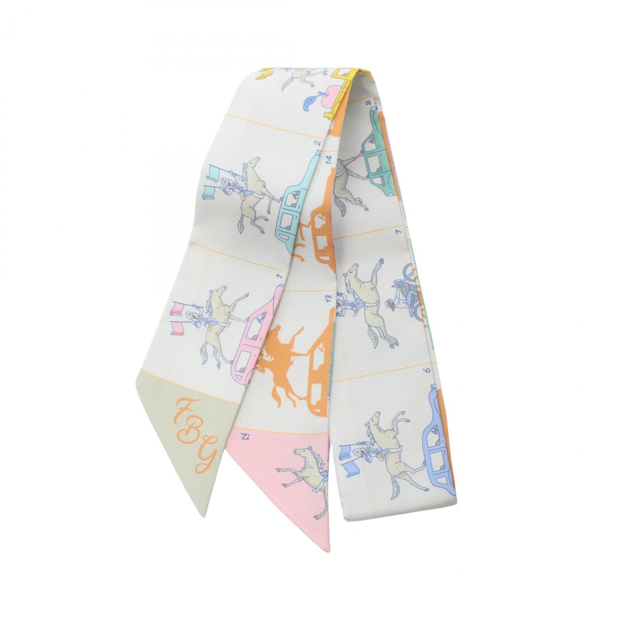 Hermes HERMES Twilly Parade Scarf Silk Women's Beige Multicolor H064150S 07