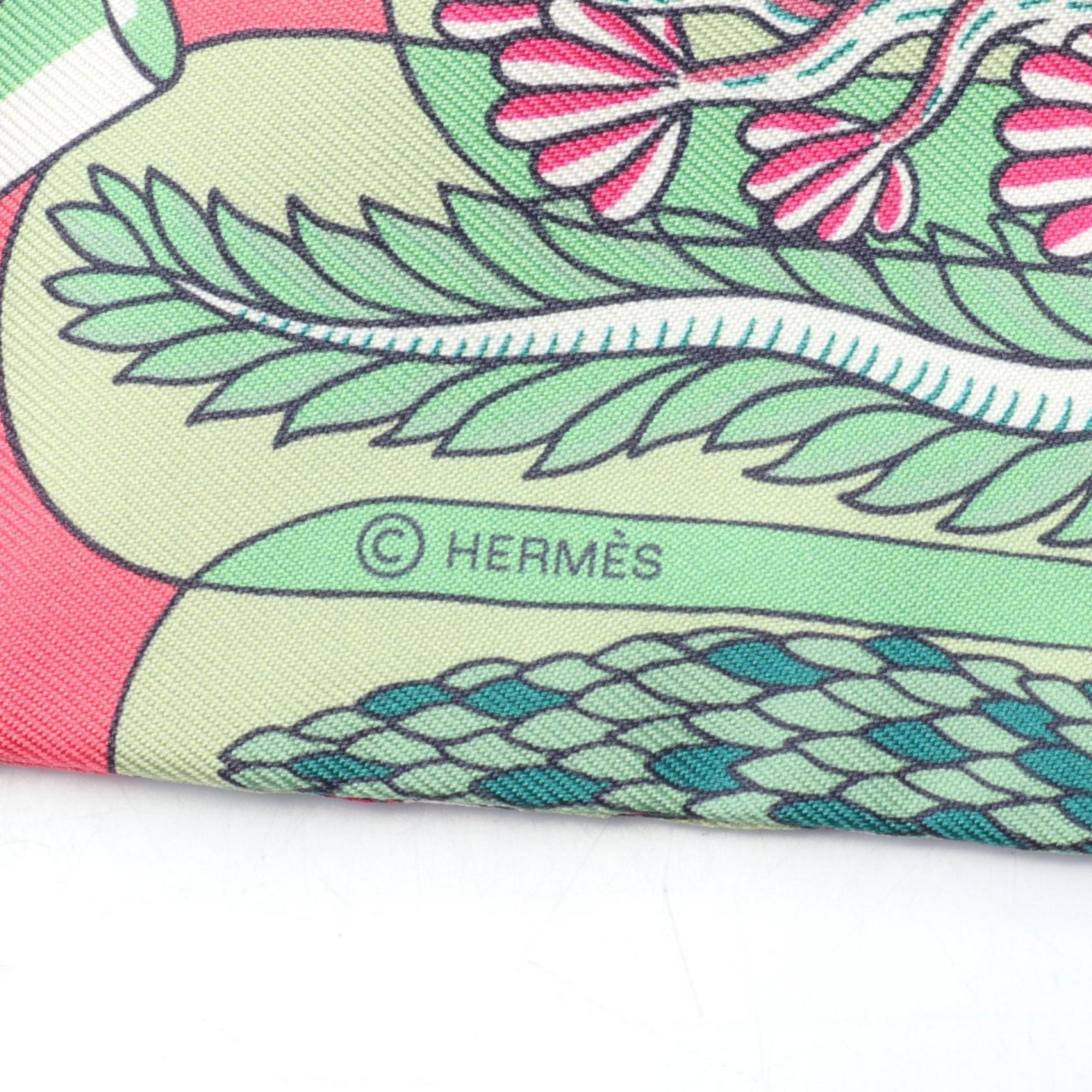 Hermes Twilly EXPOSITION UNIVERSELLE Silk Scarf for Women Pink Green Multicolor