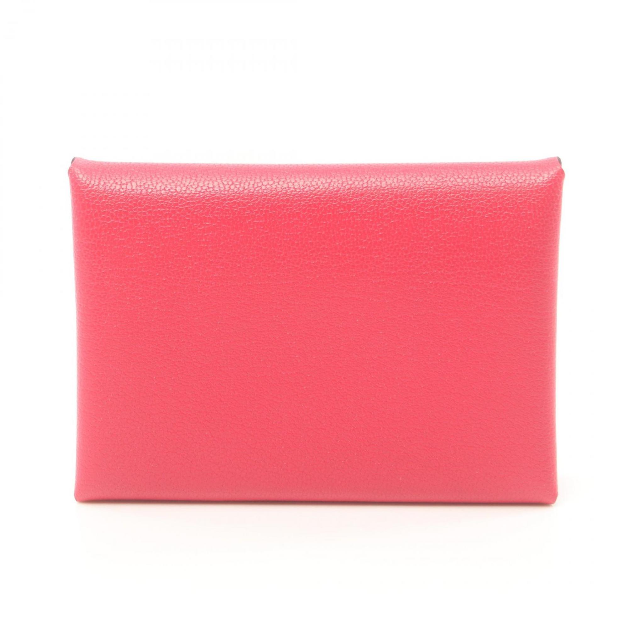 Hermes HERMES Calvi Duo Rose Extreme Wallet/Coin Case Wallet Chevre Shamquila Women's Pink