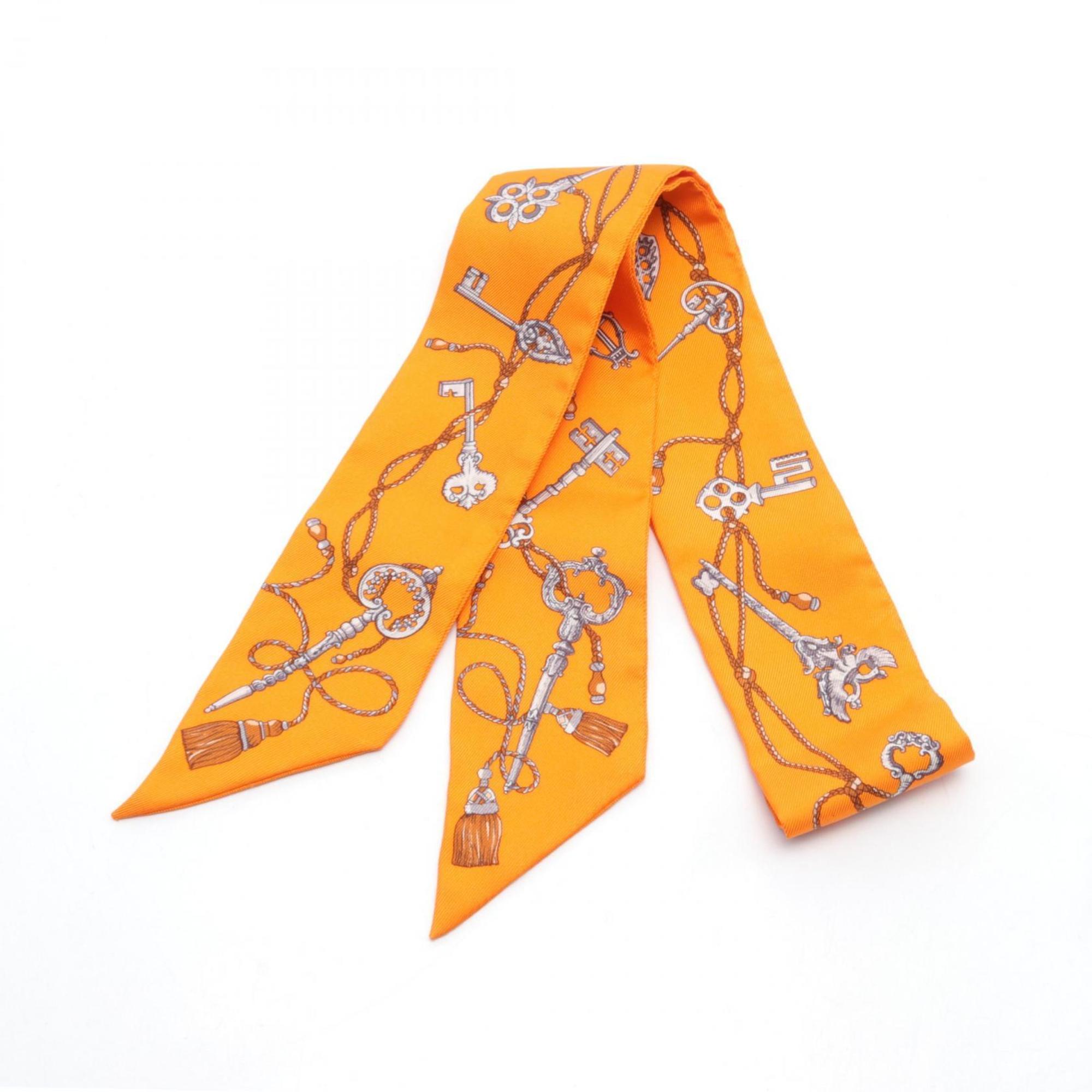 Hermes HERMES Twilly LES CLES A POIS Scarf Silk Women's Orange Multicolor