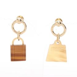 Hermes HERMES Amulet Maroquinier Kelly Padlock Earrings GP (Gold Plated) Buffalo Horn Women's Beige Brown