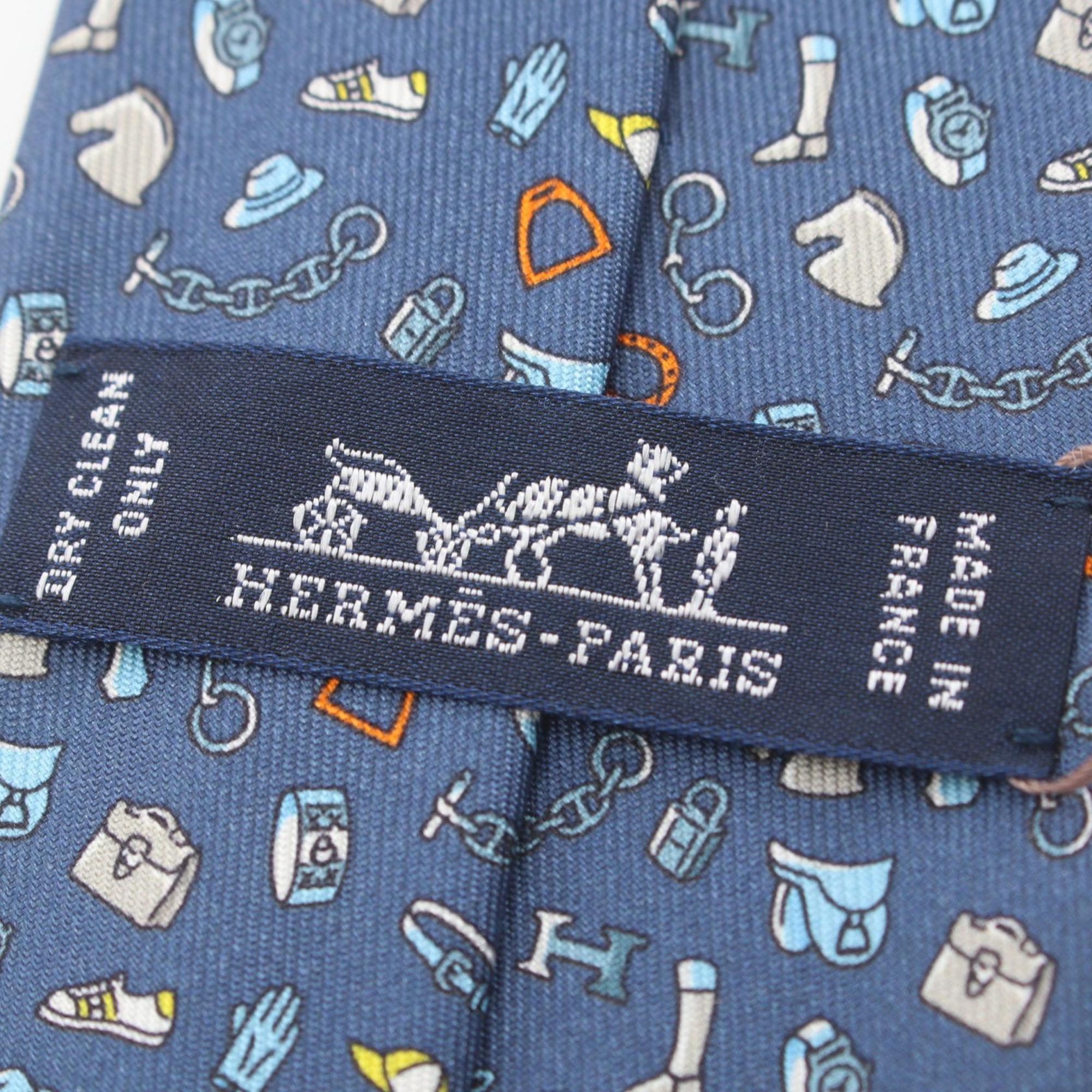 Hermes HERMES Silk Twill Tie Faubourg Tang Lily Marine Orange Clothing Men's Navy H006354T 04