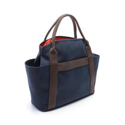 Hermes HERMES Sac de Pansage Groom Tote Bag Leather Toile Chevron Men's Women's Navy Brown