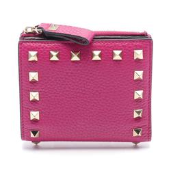 Valentino Garavani ROCKSTUD Bi-fold Wallet Leather Women's Pink