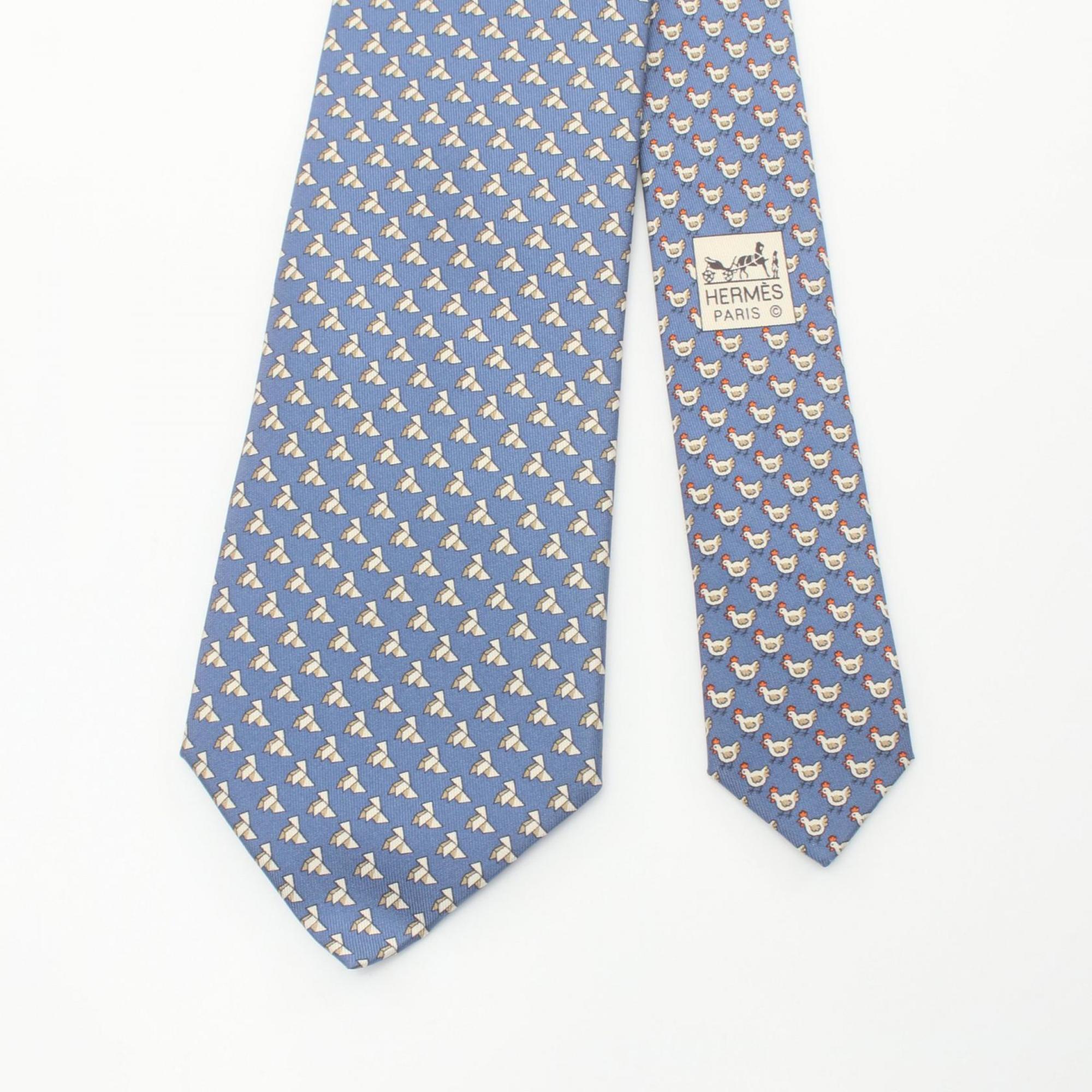 Hermes HERMES Necktie Clothing Silk Women's Blue Ivory