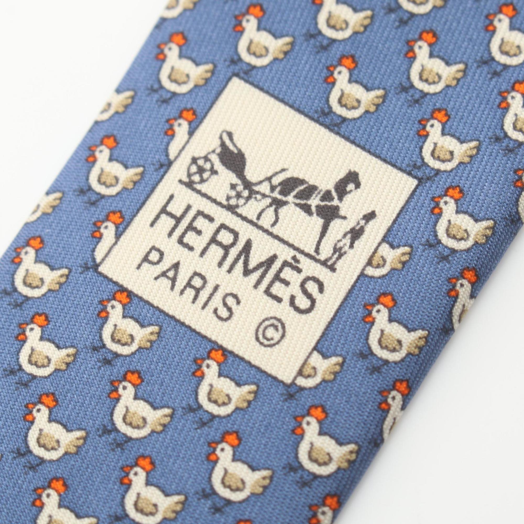 Hermes HERMES Necktie Clothing Silk Women's Blue Ivory