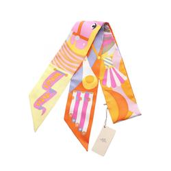 Hermes HERMES Twilly Parade en Fanfare Ribbon Scarf Silk Women's Orange Multicolor