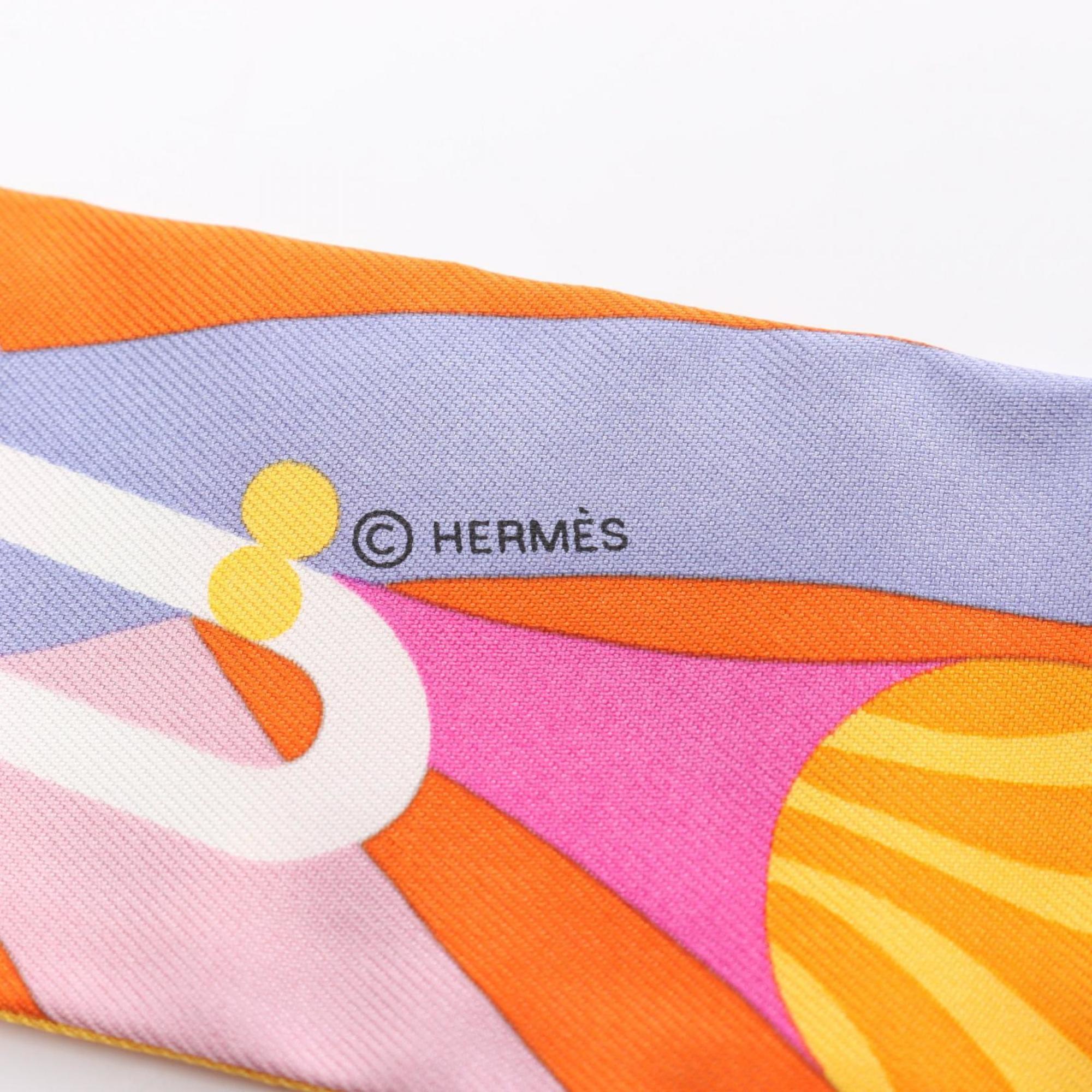 Hermes HERMES Twilly Parade en Fanfare Ribbon Scarf Silk Women's Orange Multicolor