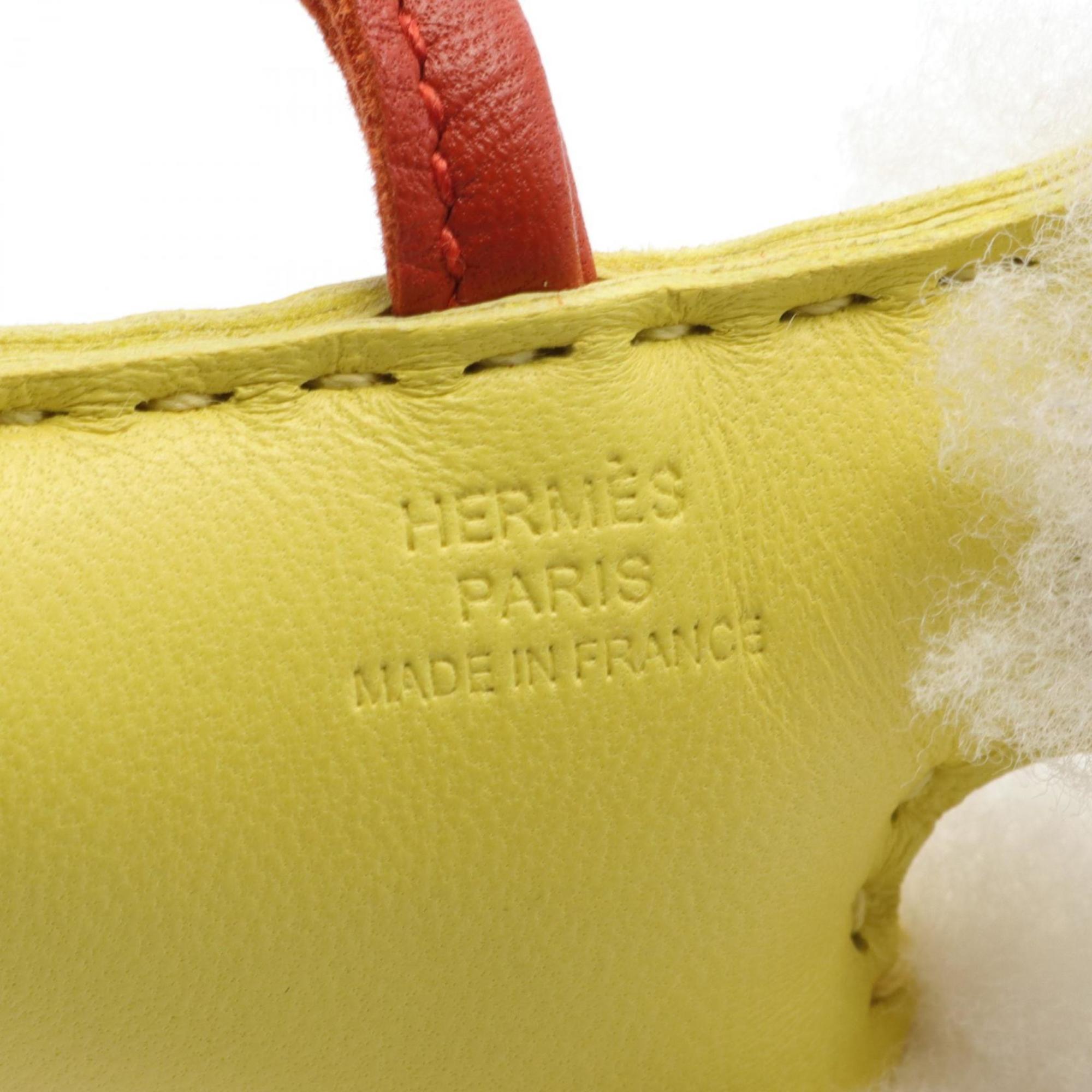 Hermes HERMES Paddy Charm Lime Cornelian Mouton Anjou Milo Women's Yellow Brown White