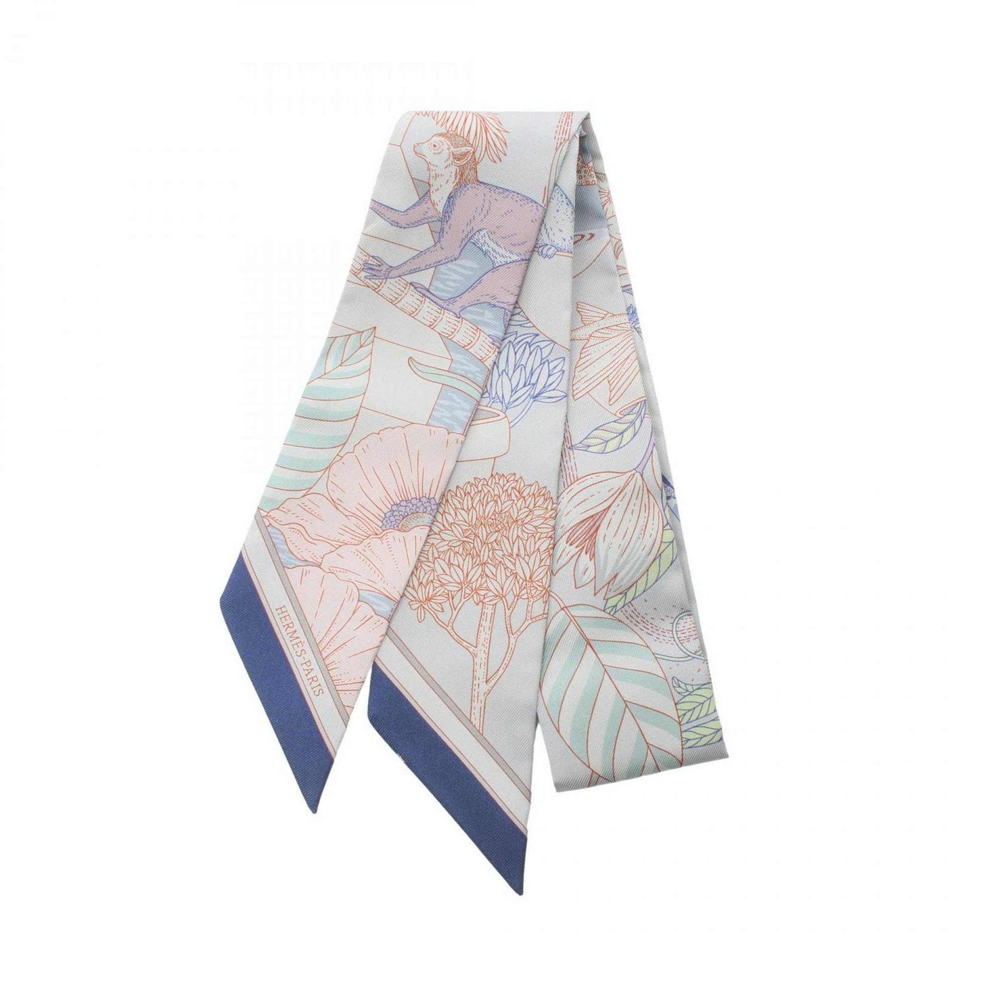 Hermes Twilly PRECIOUS PARADAISE Silk Scarf for Women Grey Multicolor