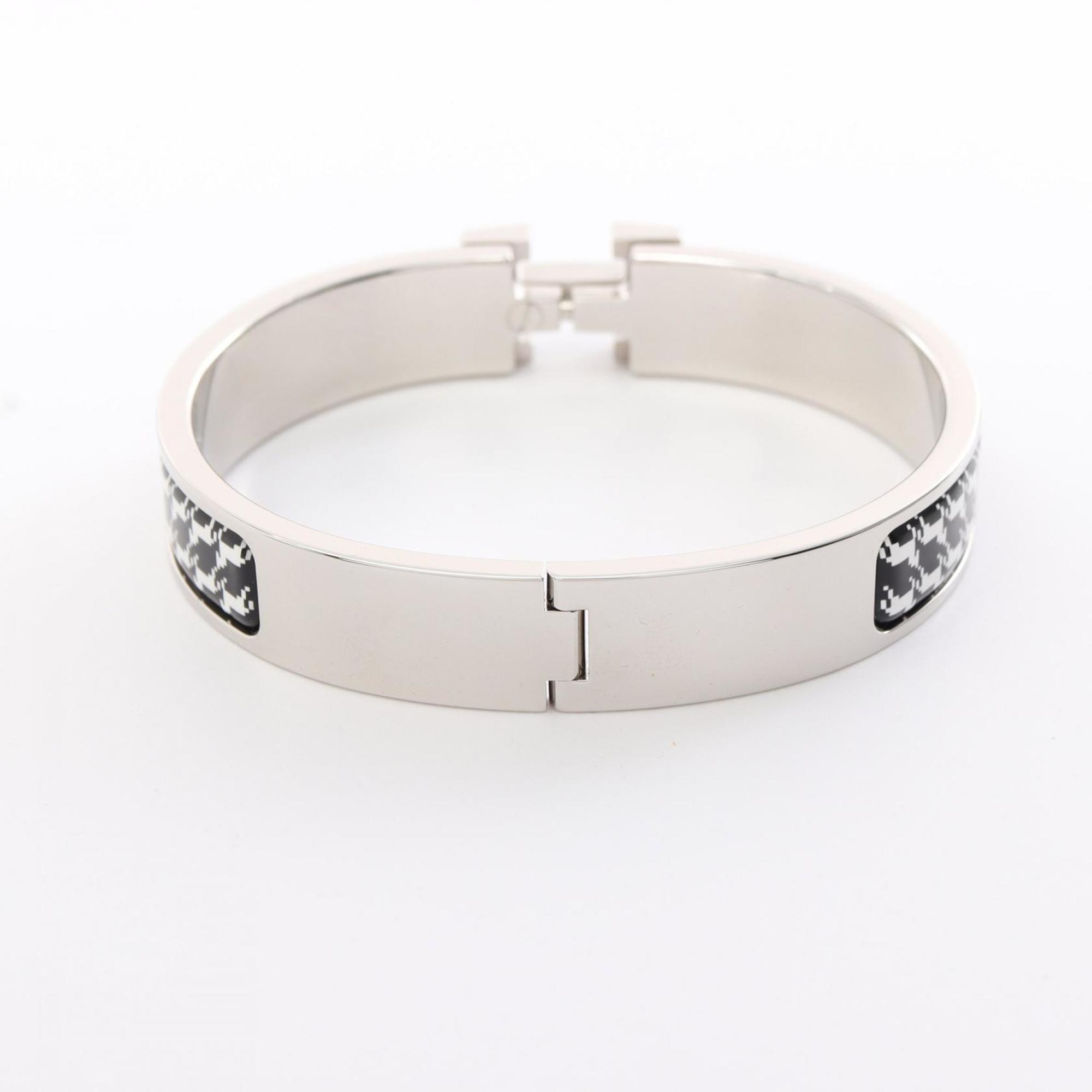 Hermes Click H Cheval Pixel Bracelet Stainless Steel Enamel Women's Silver Black