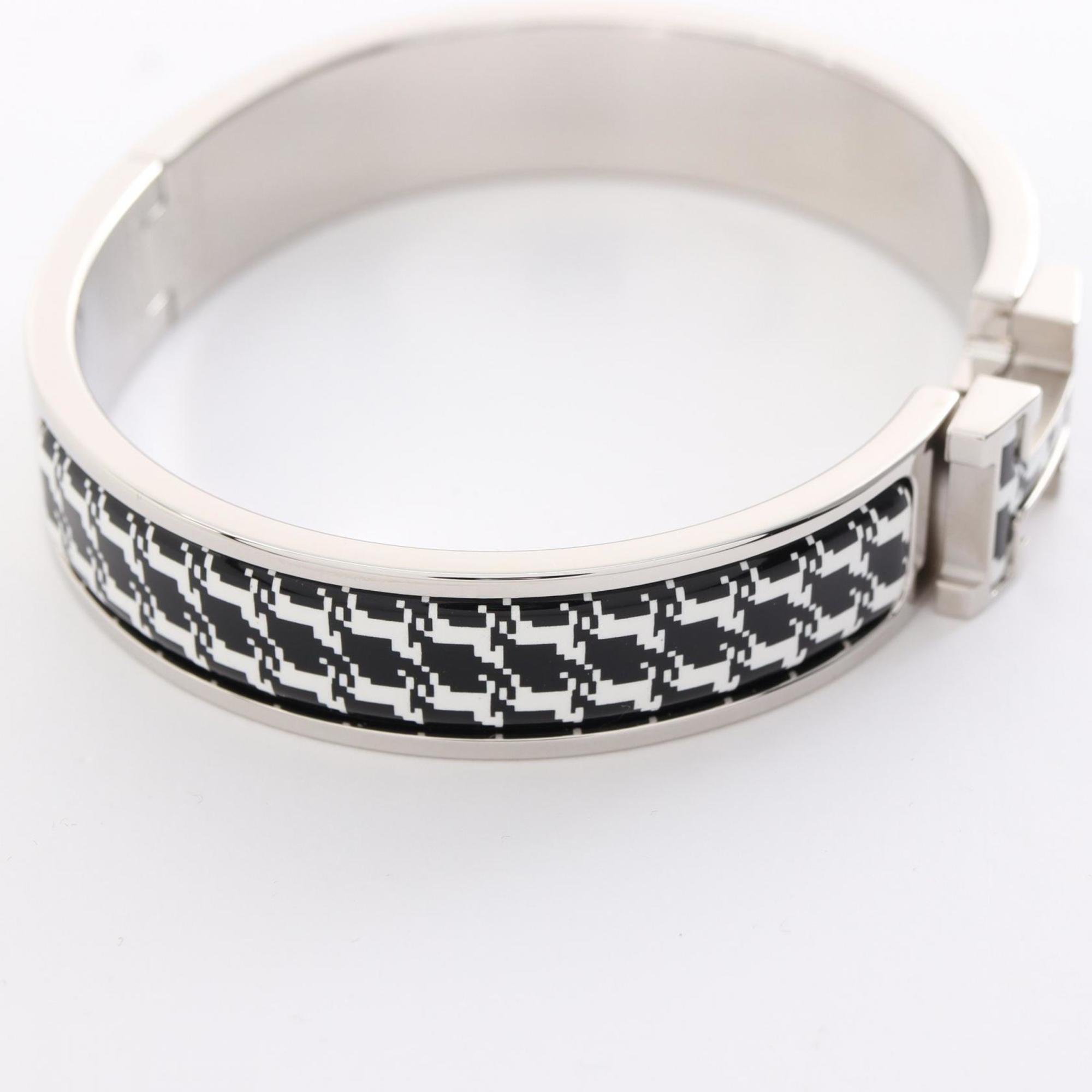 Hermes Click H Cheval Pixel Bracelet Stainless Steel Enamel Women's Silver Black