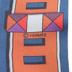 Hermes Twilly Carre en Boucles Silk Scarf for Women Navy Multicolor