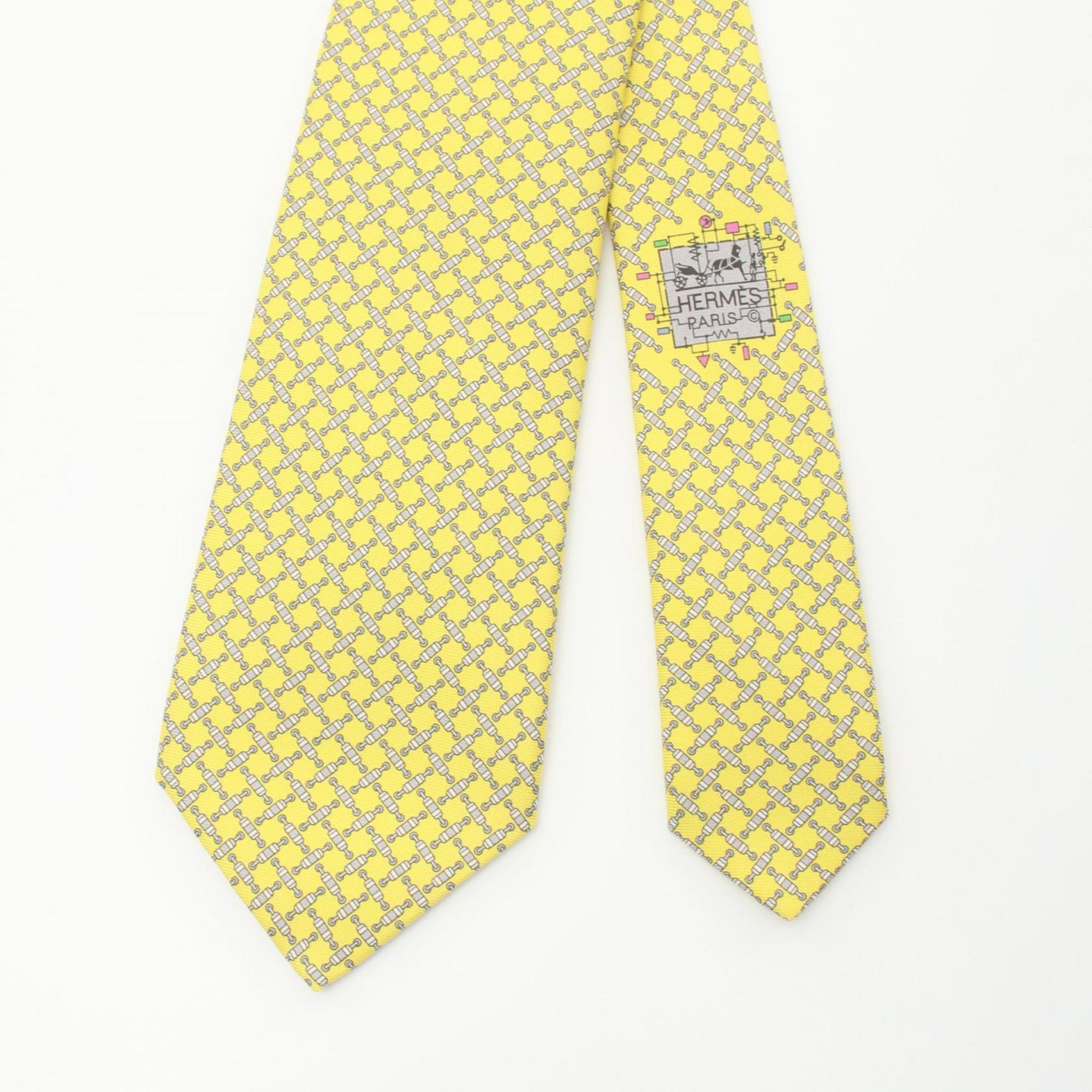 HERMES Necktie Clothing Silk Men's Yellow