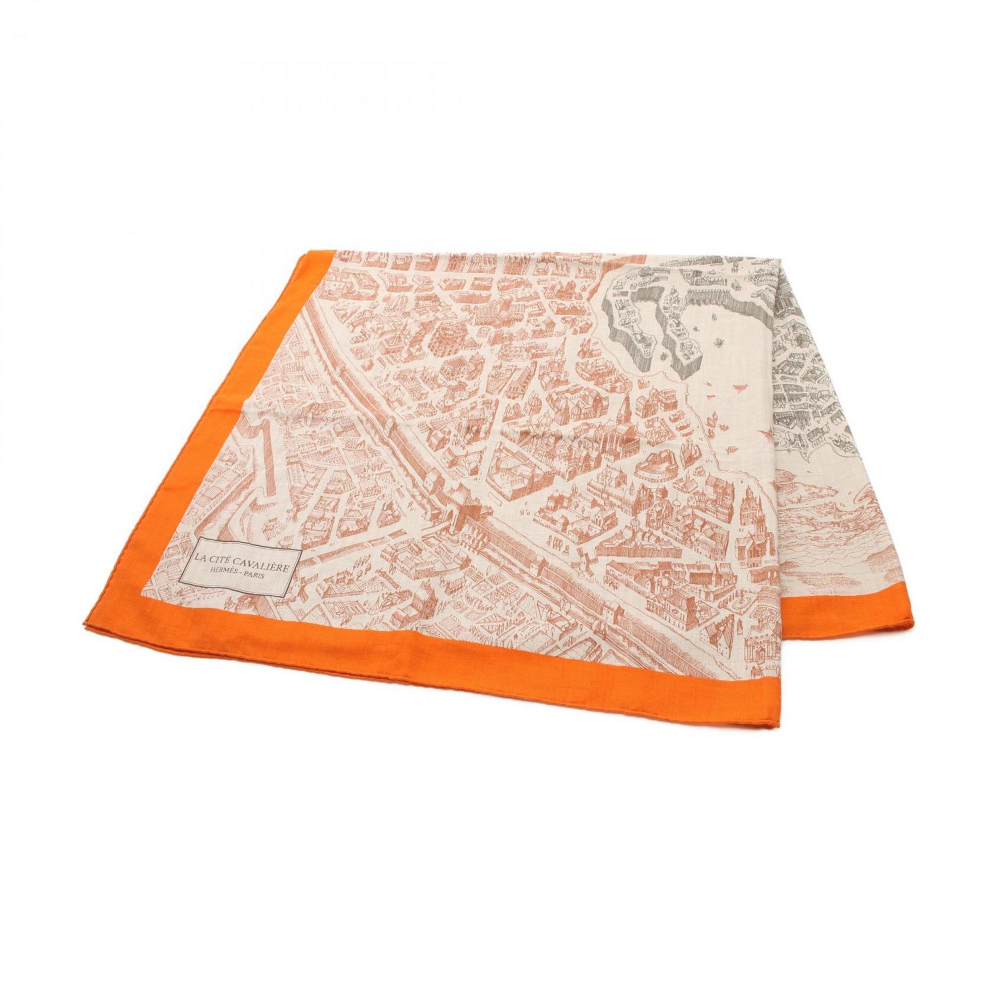 Hermes HERMES Carre Gean 140 LA CITE CAVALIERE Scarf Silk Cashmere Women's Beige Orange Multicolor 243373S