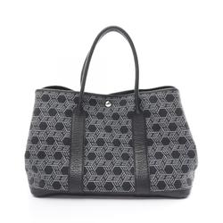 Hermes HERMES Garden PM Tote Bag Leather Toile H Women's Black Grey 051555CK