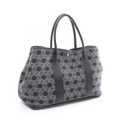 Hermes HERMES Garden PM Tote Bag Leather Toile H Women's Black Grey 051555CK