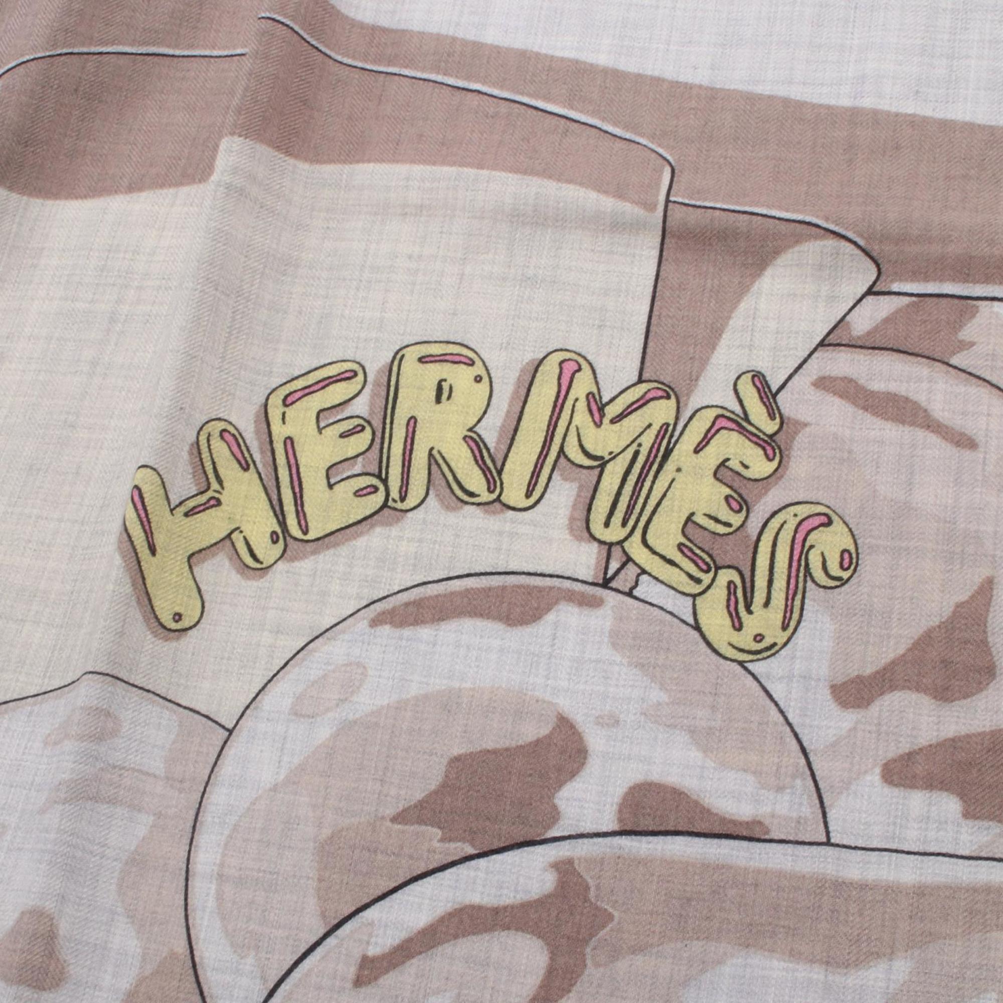 Hermes HERMES Carre Gean 140 LOCOMOTION Scarf Silk Cashmere Women's Grey Multicolor