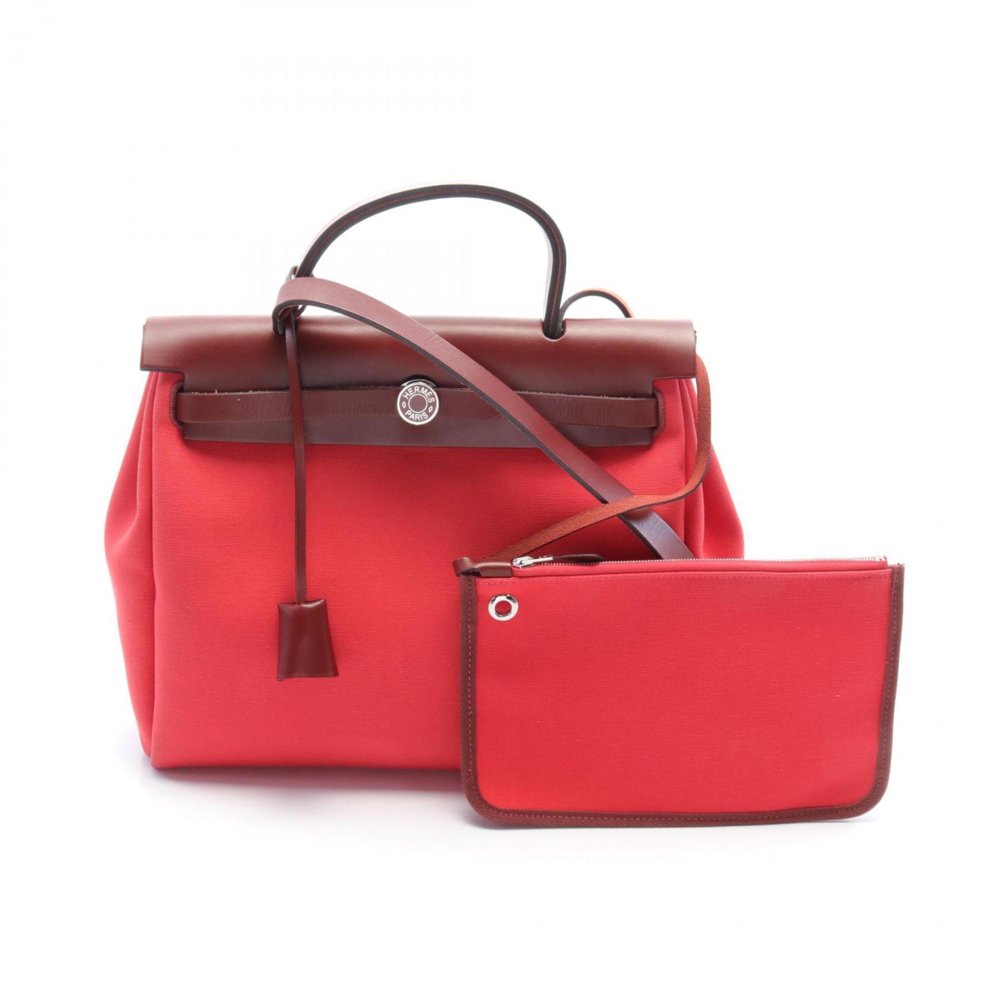 Hermes HERMES Airbag Zip PM Rouge Serie Handbag Bag Leather Toile Officier Women's Red Brown