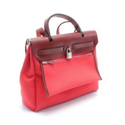 Hermes HERMES Airbag Zip PM Rouge Serie Handbag Bag Leather Toile Officier Women's Red Brown