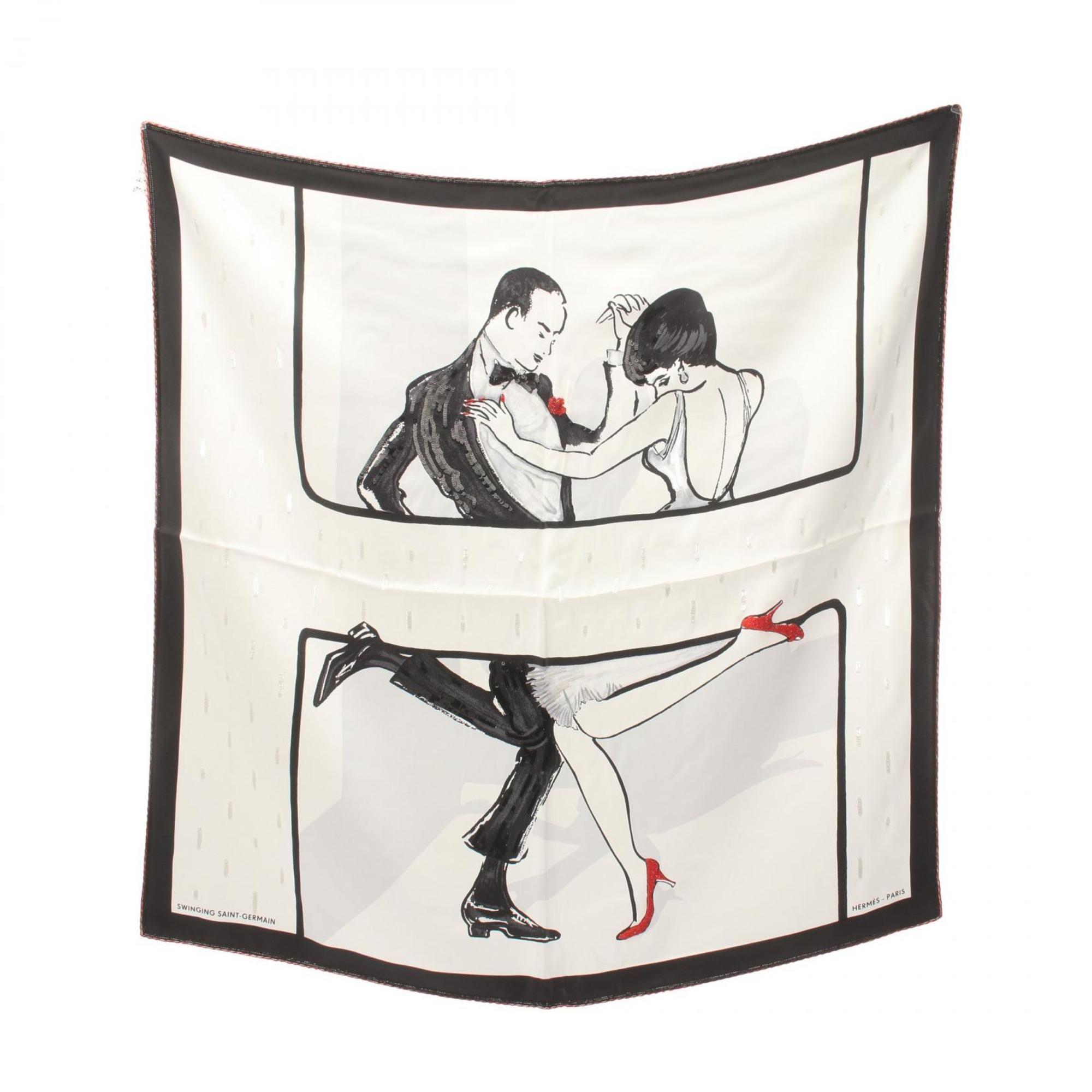 Hermes HERMES Carré 70 Swinging Saint-Germain Scarf Silk Women's White Black Red