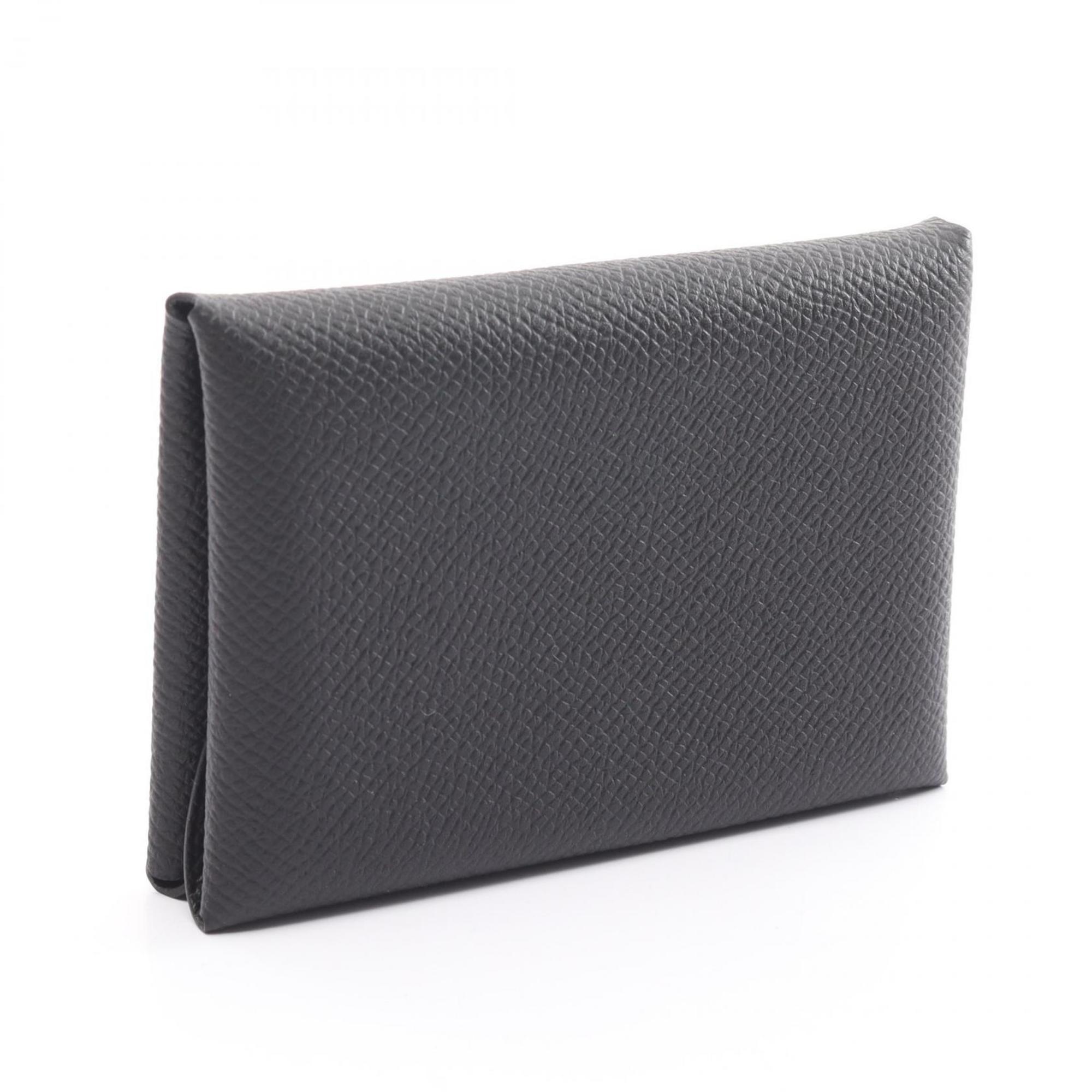 Hermes HERMES Calvi Duo Wallet/Coin Case Wallet Epsom Leather Women's Black