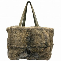 CHANEL Lapin Fur Grey Bag Tote Handbag Women's