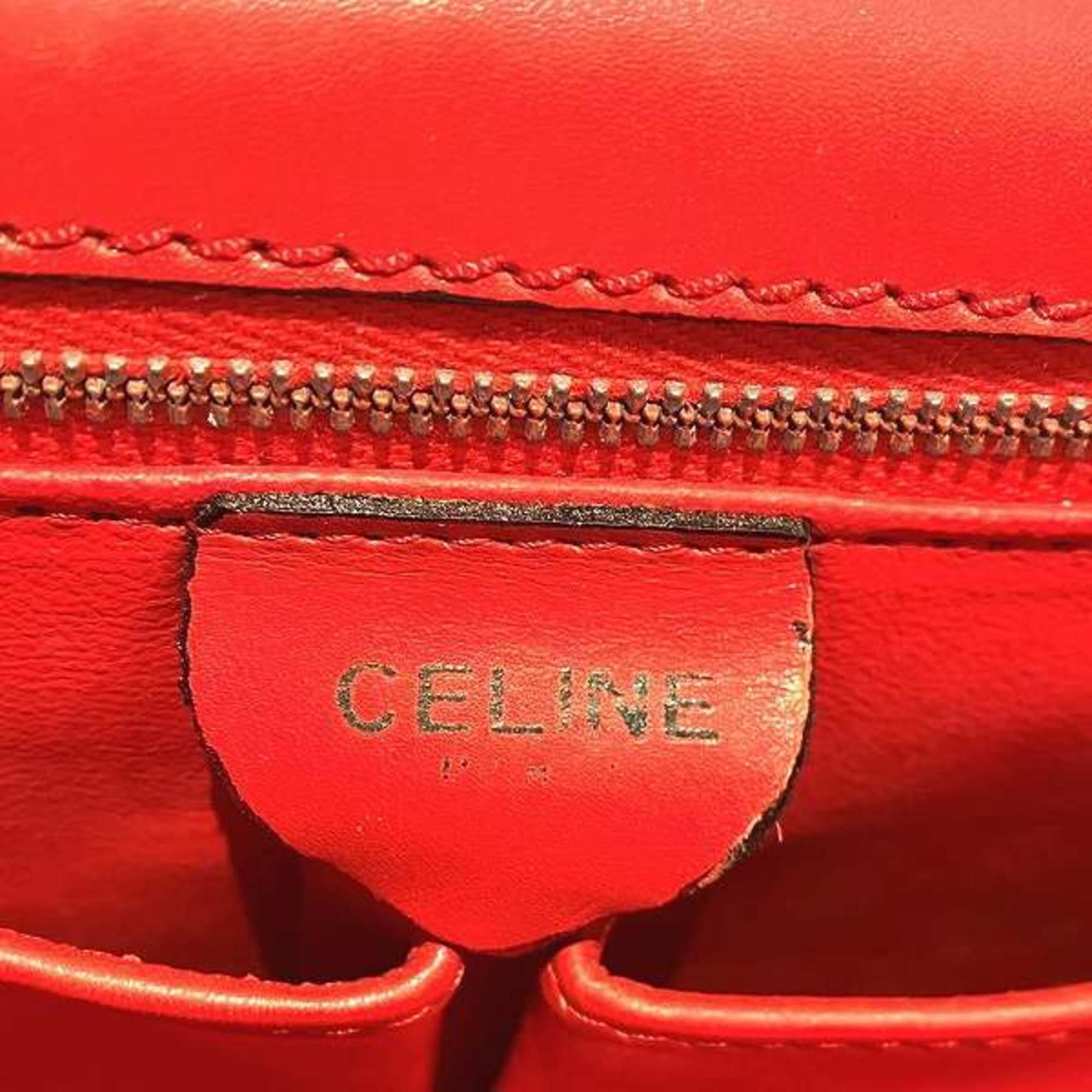 CELINE F09 Leather Red Bag Shoulder for Women