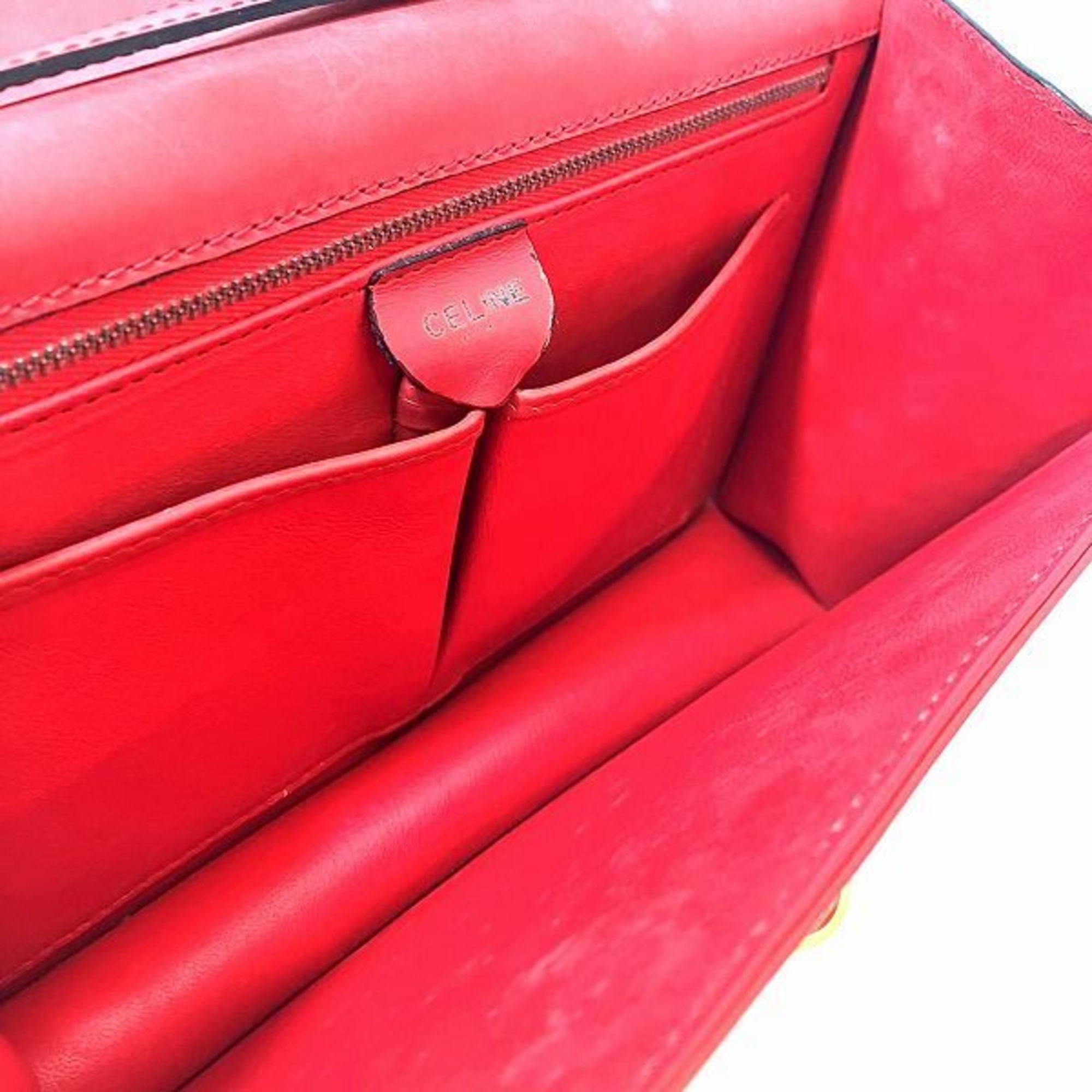 CELINE F09 Leather Red Bag Shoulder for Women