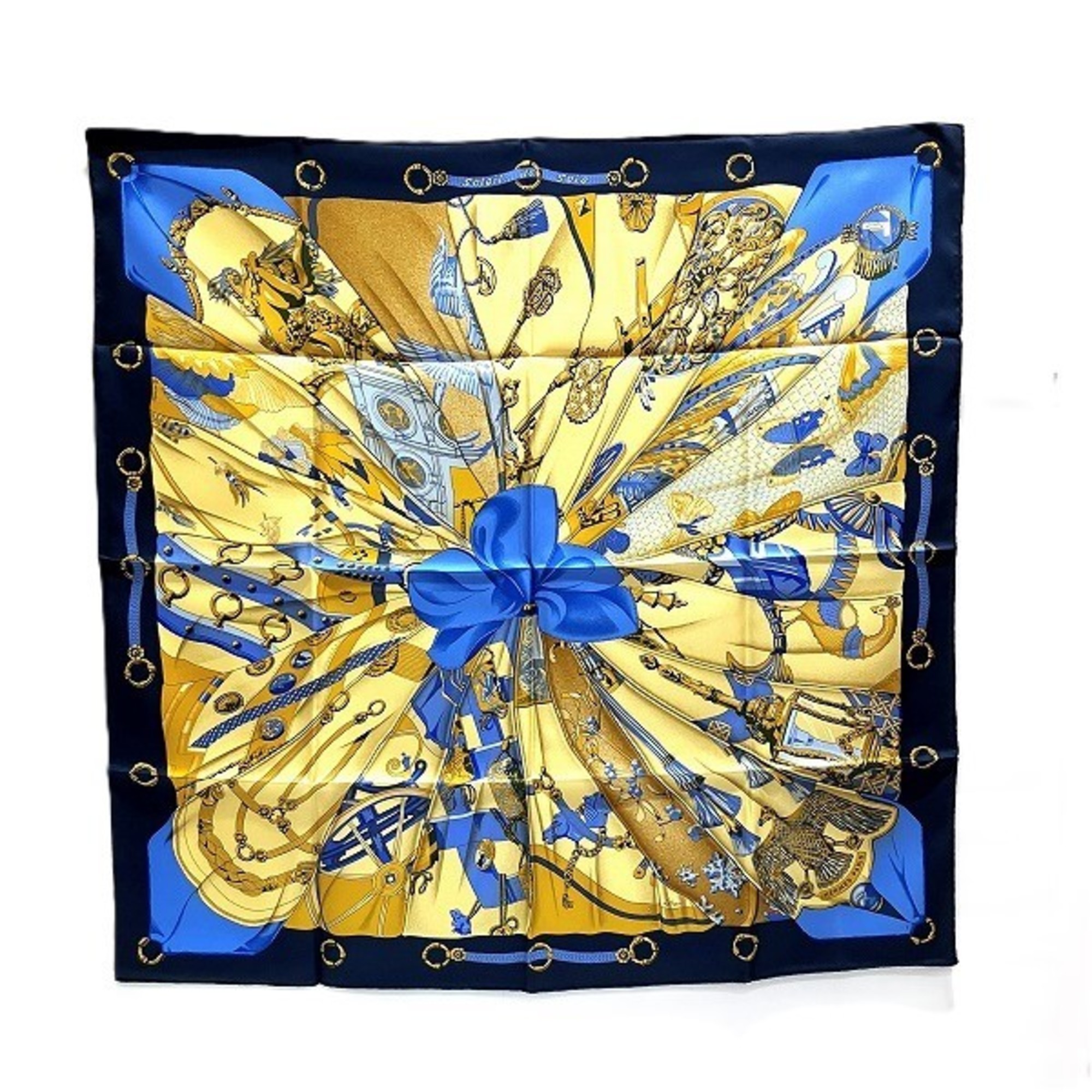 Hermes Carré 90 Silk Sun Blue Accessories Scarf Women's