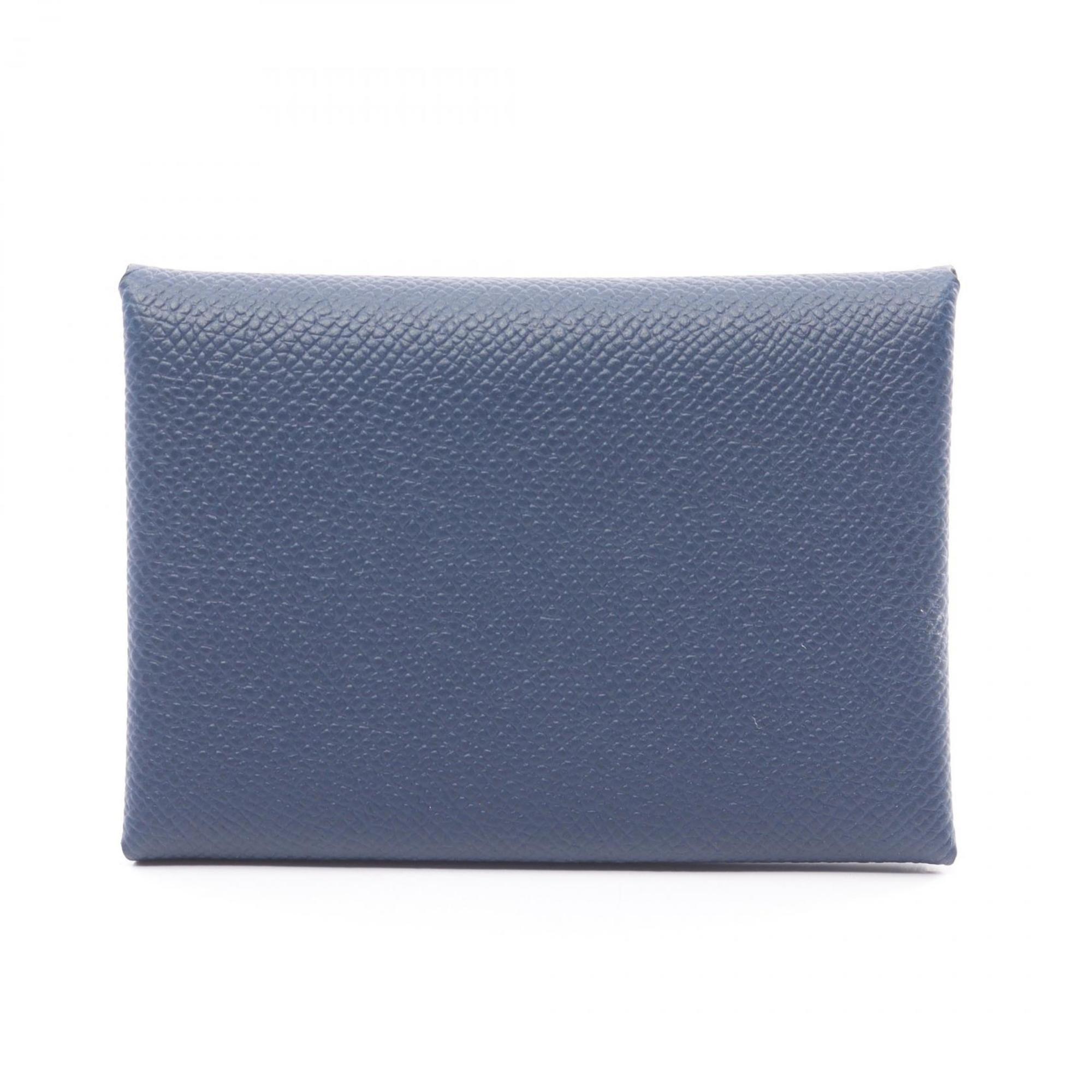 Hermes HERMES Calvi Duo Blue Saphir Wallet/Coin Case Wallet Epsom Leather Women's Navy